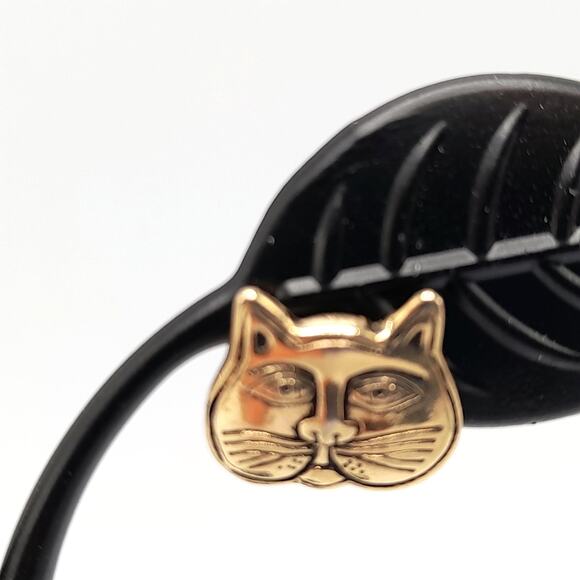 Laurel Burch Cat Face Post Earrings Gold Plated Black Enamel Vintage 1980s - Picture 7 of 10